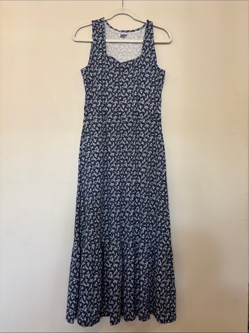 Lands' End Navy Blue Floral Tank Maxi Dress